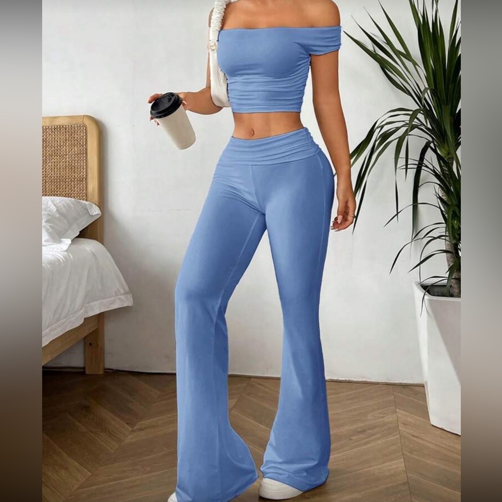 Blue Off-Shoulder Two-Piece Set